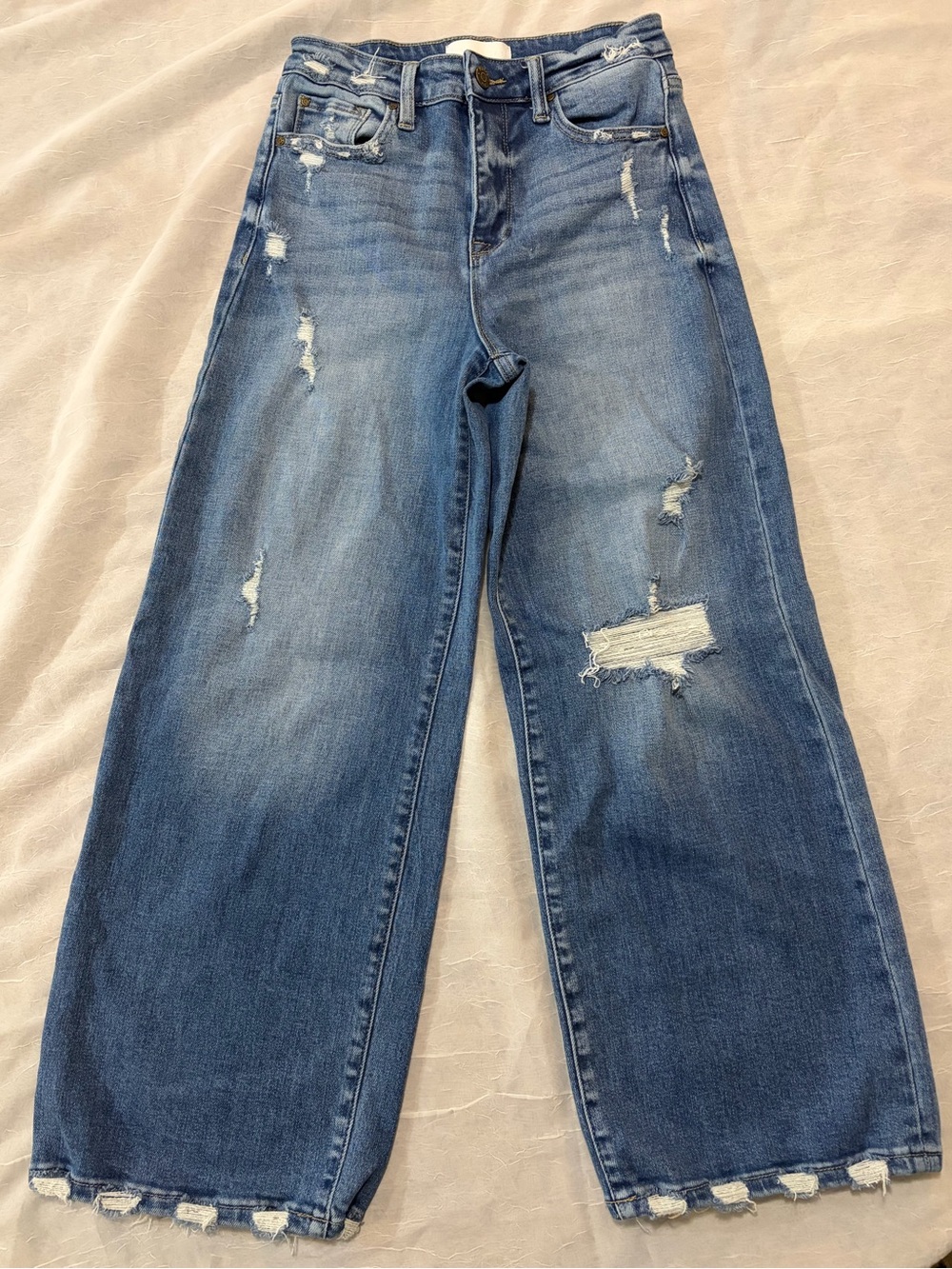 High-Rise Distressed Wide-Leg Jeans - Blue